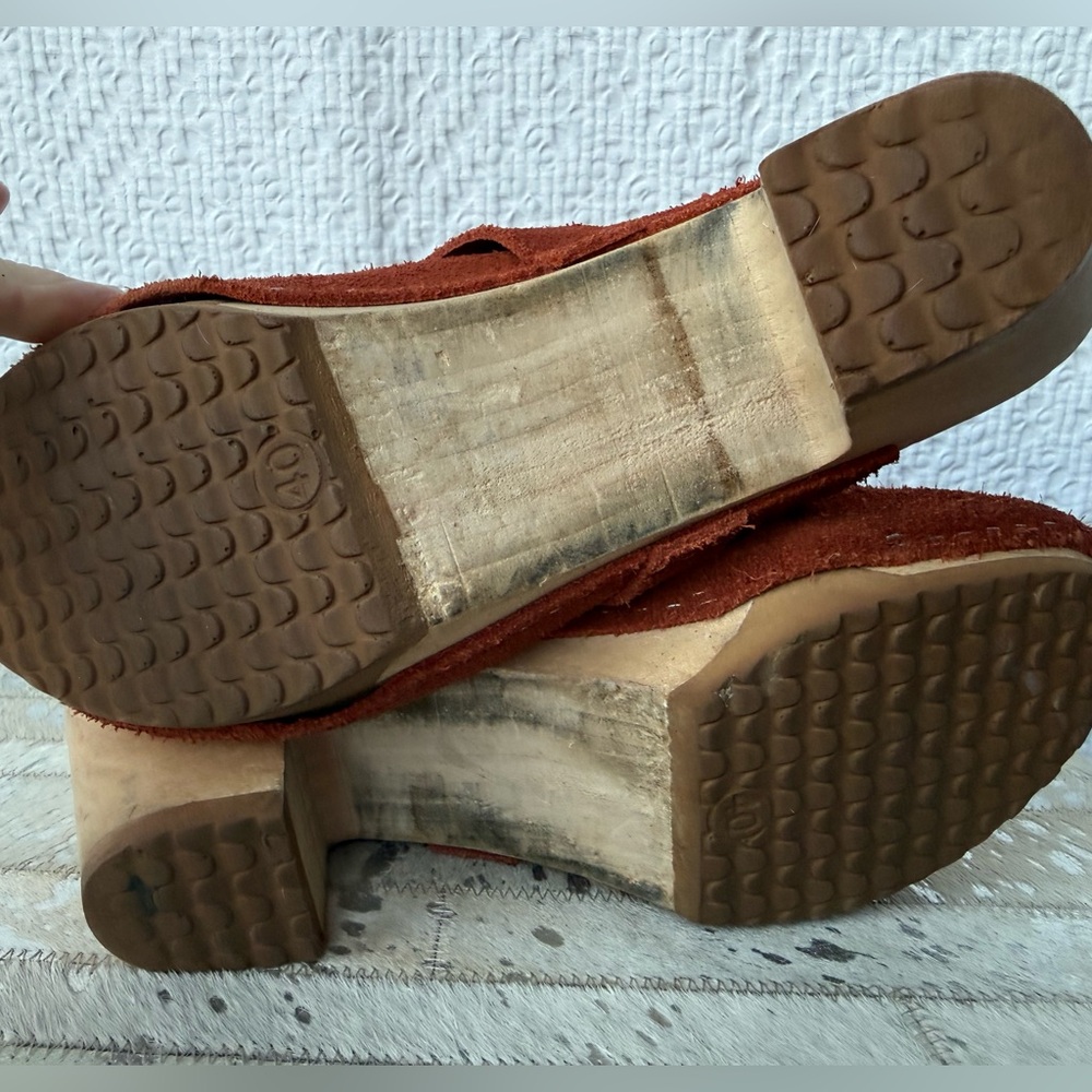 Basabo Rust Suede Wooden Clog Mules Size 40 - Picture 6 of 6